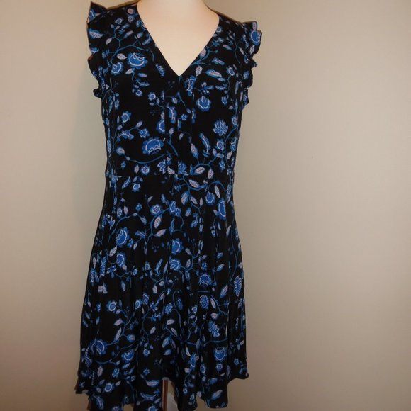 Rebecca Taylor Kyoto Silk Ruffle Floral Blue Cocktail A-line Summer Blue Dress 6 - Picture 4 of 11